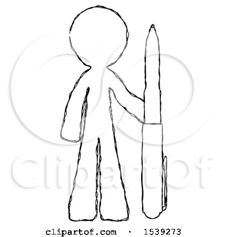 Sketch Design Mascot Man Holding Large Pen by Leo Blanchette