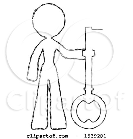 Sketch Design Mascot Woman Holding Key Made of Gold by Leo Blanchette