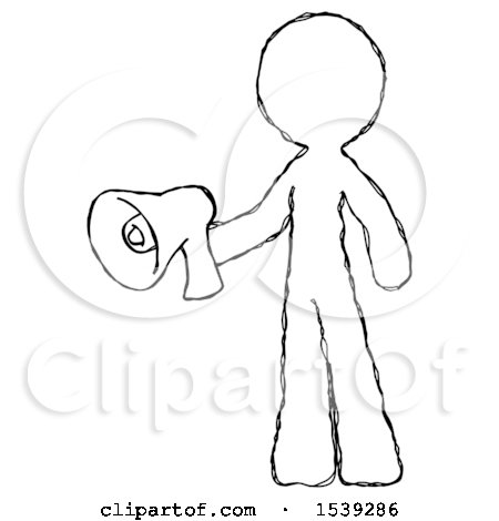 Sketch Design Mascot Man Holding Megaphone Bullhorn Facing Right by Leo Blanchette
