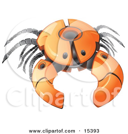 Orange Crab Robot With Open Pinchers Clipart Image Picture by Leo Blanchette