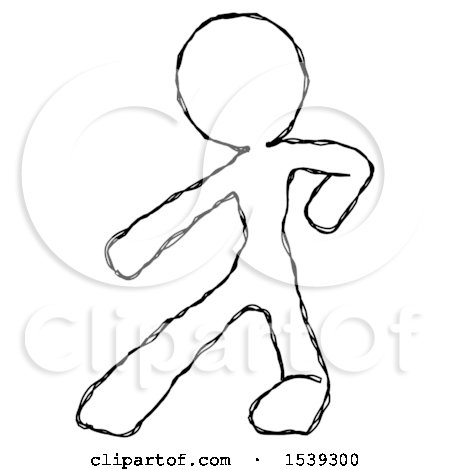 Sketch Design Mascot Woman Karate Defense Pose Left by Leo Blanchette