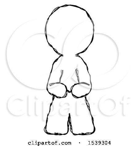 Sketch Design Mascot Man Squatting Facing Front by Leo Blanchette