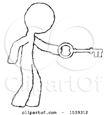 Sketch Design Mascot Man with Big Key of Gold Opening Something by Leo Blanchette