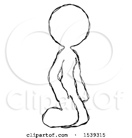 Sketch Design Mascot Woman Kneeling Angle View Right by Leo Blanchette
