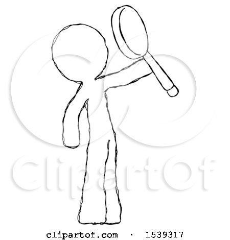 Sketch Design Mascot Man Inspecting with Large Magnifying Glass Facing up by Leo Blanchette
