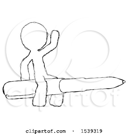 Sketch Design Mascot Man Riding a Pen like a Giant Rocket by Leo Blanchette