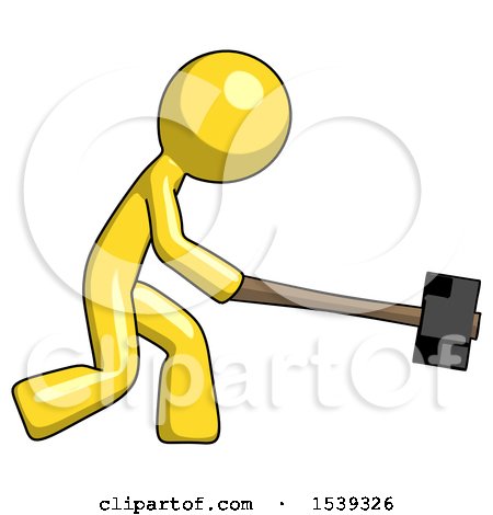 Yellow Design Mascot Man Hitting with Sledgehammer, or Smashing Something by Leo Blanchette