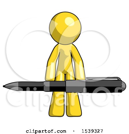 Yellow Design Mascot Man Weightlifting a Giant Pen by Leo Blanchette