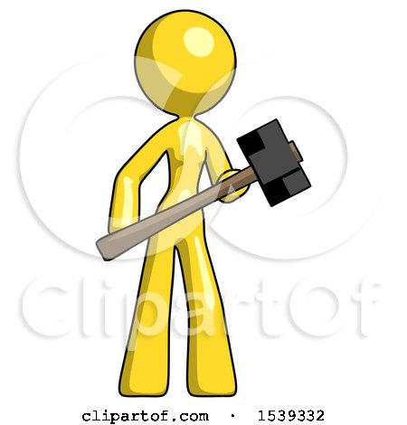 Yellow Design Mascot Woman with Sledgehammer Standing Ready to Work or Defend by Leo Blanchette