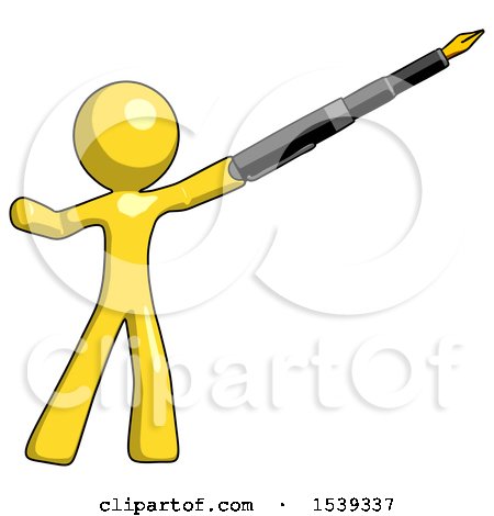 Yellow Design Mascot Man Pen Is Mightier Than the Sword Calligraphy Pose by Leo Blanchette