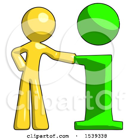 Yellow Design Mascot Man with Info Symbol Leaning up Against It by Leo Blanchette