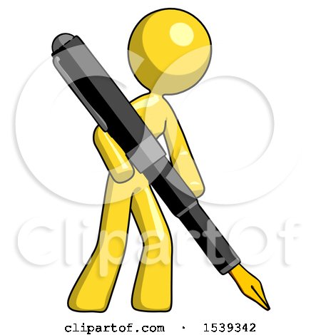 Yellow Design Mascot Woman Drawing or Writing with Large Calligraphy Pen by Leo Blanchette