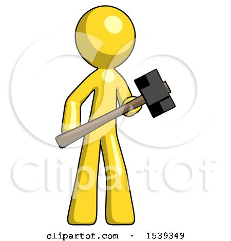 Yellow Design Mascot Man with Sledgehammer Standing Ready to Work or Defend by Leo Blanchette
