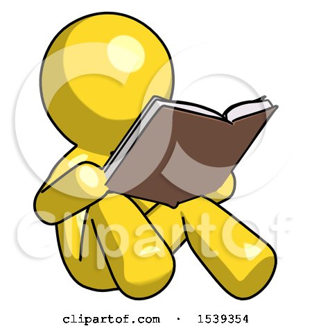 Yellow Design Mascot Man Reading Book While Sitting down by Leo Blanchette