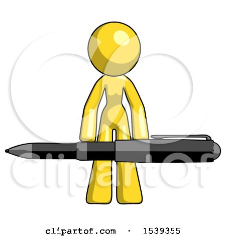 Yellow Design Mascot Woman Lifting a Giant Pen like Weights by Leo Blanchette