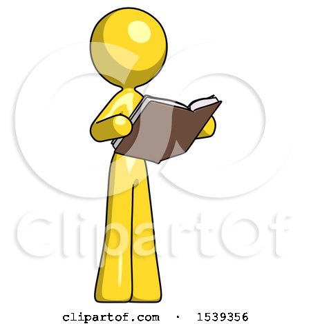 Yellow Design Mascot Woman Reading Book While Standing up Facing Away by Leo Blanchette