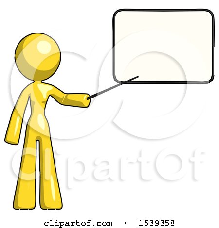 Yellow Design Mascot Woman Pointing at Dry-erase Board with Stick Giving Presentation by Leo Blanchette
