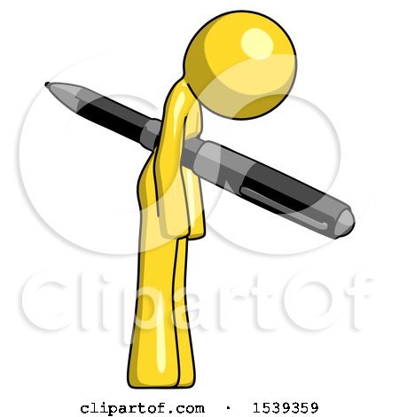 Yellow Design Mascot Woman Impaled Through Chest with Giant Pen by Leo Blanchette