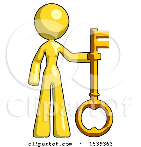 Yellow Design Mascot Woman Holding Key Made of Gold by Leo Blanchette
