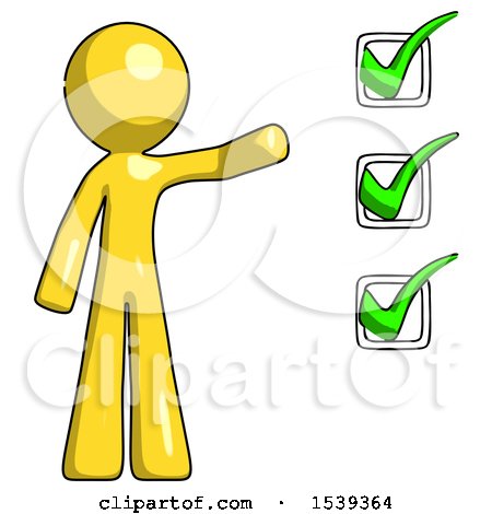 Yellow Design Mascot Man Standing by List of Checkmarks by Leo Blanchette