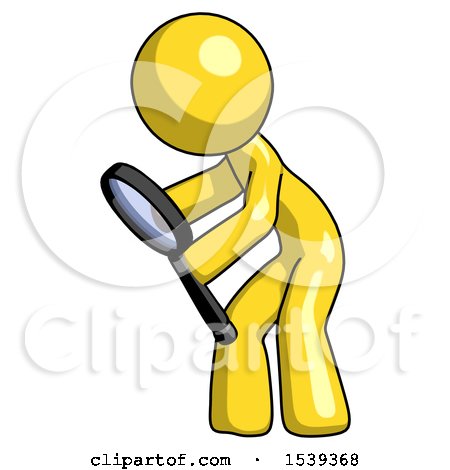Yellow Design Mascot Man Inspecting with Large Magnifying Glass Left by Leo Blanchette
