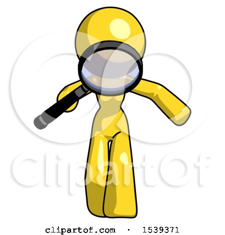 Yellow Design Mascot Woman Looking down Through Magnifying Glass by Leo Blanchette