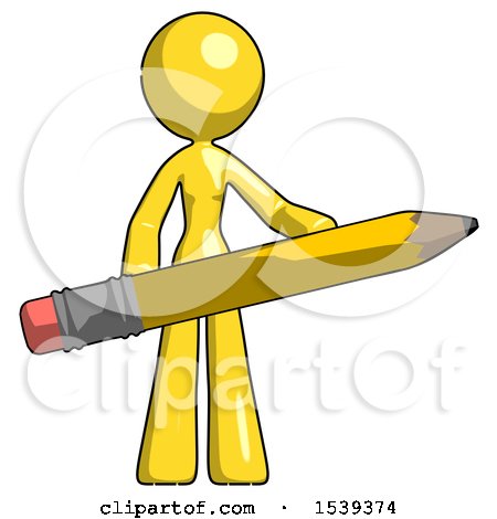 Yellow Design Mascot Woman Office Worker or Writer Holding a Giant Pencil by Leo Blanchette