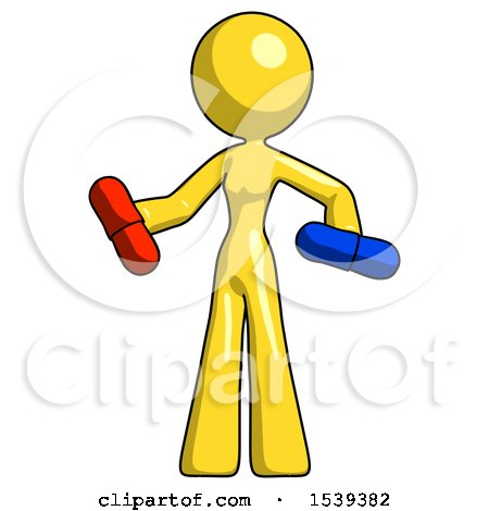 Yellow Design Mascot Woman Red Pill or Blue Pill Concept by Leo Blanchette