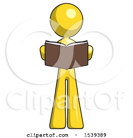 Yellow Design Mascot Woman Reading Book While Standing up Facing Viewer by Leo Blanchette