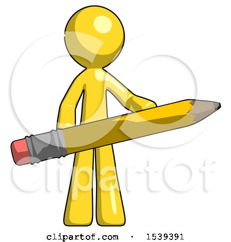 Yellow Design Mascot Man Writer or Blogger Holding Large Pencil by Leo Blanchette