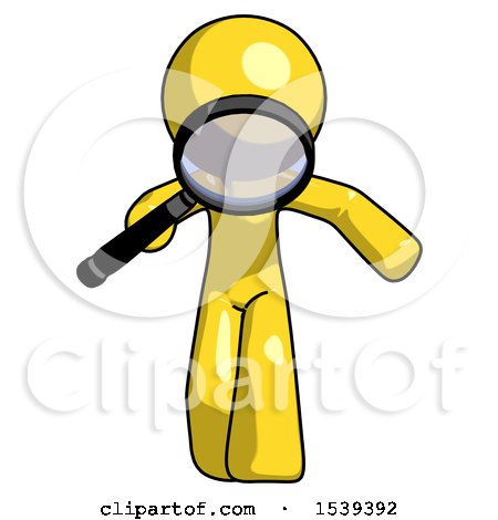 Yellow Design Mascot Man Looking down Through Magnifying Glass by Leo Blanchette