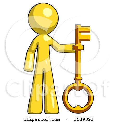Yellow Design Mascot Man Holding Key Made of Gold by Leo Blanchette