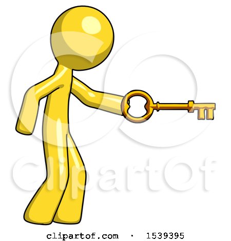 Yellow Design Mascot Man with Big Key of Gold Opening Something by Leo Blanchette