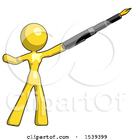 Yellow Design Mascot Woman Pen Is Mightier Than the Sword Calligraphy Pose by Leo Blanchette