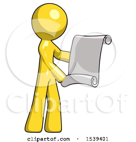 Yellow Design Mascot Man Holding Blueprints or Scroll by Leo Blanchette
