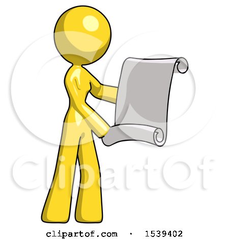 Yellow Design Mascot Woman Holding Blueprints or Scroll by Leo Blanchette