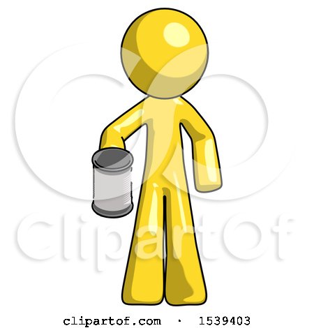 Yellow Design Mascot Man Begger Holding Can Begging or Asking for Charity by Leo Blanchette