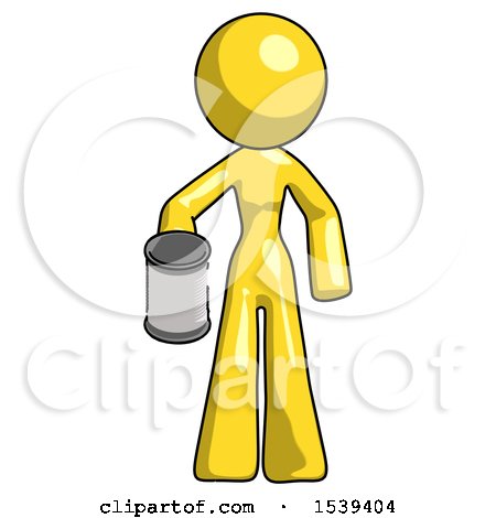 Yellow Design Mascot Woman Begger Holding Can Begging or Asking for Charity by Leo Blanchette