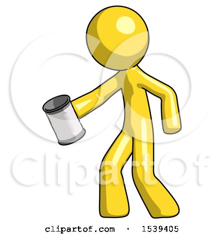 Yellow Design Mascot Man Begger Holding Can Begging or Asking for Charity Facing Left by Leo Blanchette