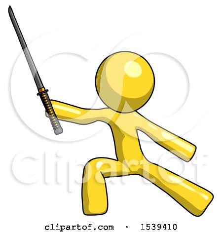 Yellow Design Mascot Man with Ninja Sword Katana in Defense Pose by Leo Blanchette