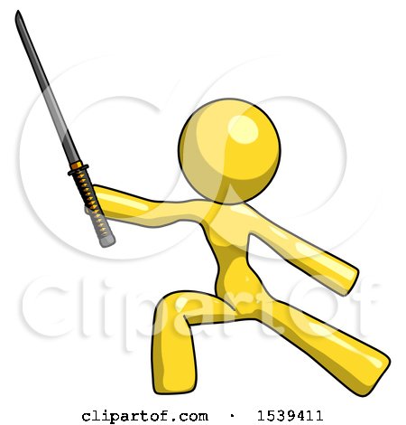 Yellow Design Mascot Woman with Ninja Sword Katana in Defense Pose by Leo Blanchette