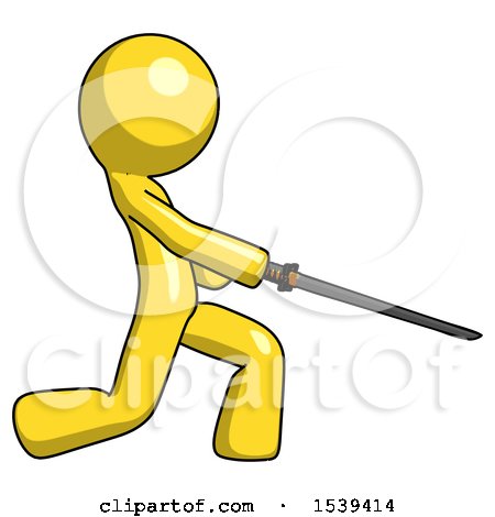 Yellow Design Mascot Man with Ninja Sword Katana Slicing or Striking Something by Leo Blanchette