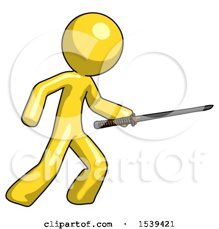 Yellow Design Mascot Man Stabbing with Ninja Sword Katana by Leo Blanchette