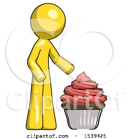 Yellow Design Mascot Man with Giant Cupcake Dessert by Leo Blanchette