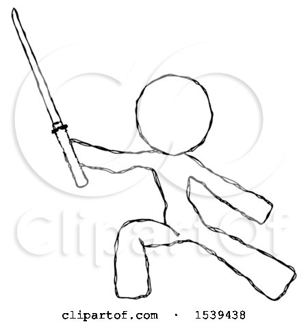 Sketch Design Mascot Woman with Ninja Sword Katana in Defense Pose by Leo Blanchette