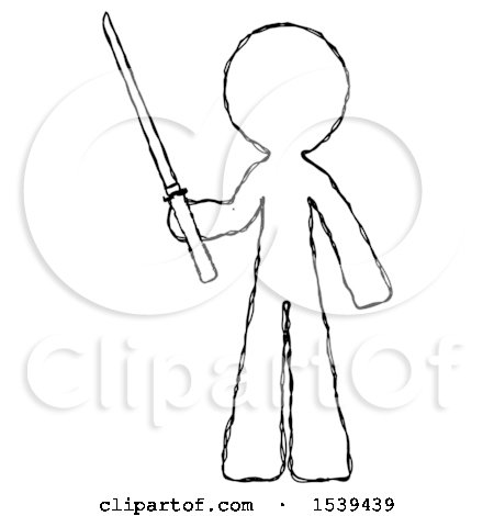 Sketch Design Mascot Man Standing up with Ninja Sword Katana by Leo Blanchette