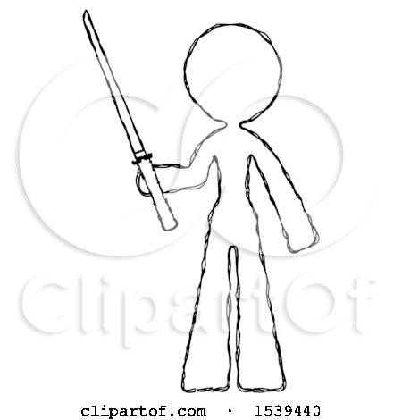 Sketch Design Mascot Woman Standing up with Ninja Sword Katana by Leo Blanchette