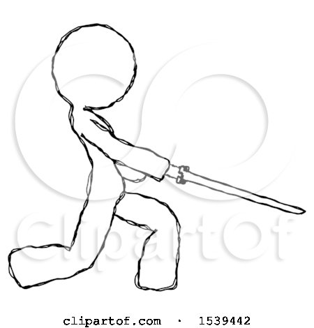 Sketch Design Mascot Woman with Ninja Sword Katana Slicing or Striking Something by Leo Blanchette