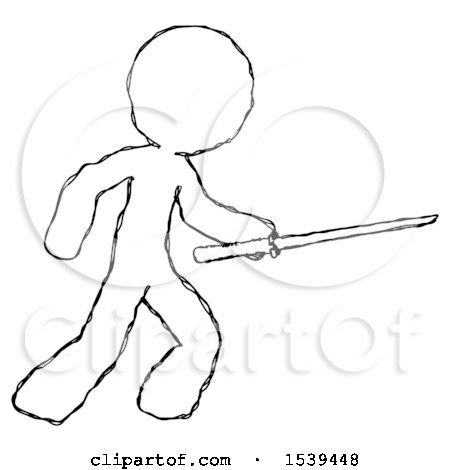 Sketch Design Mascot Man Stabbing with Ninja Sword Katana by Leo Blanchette