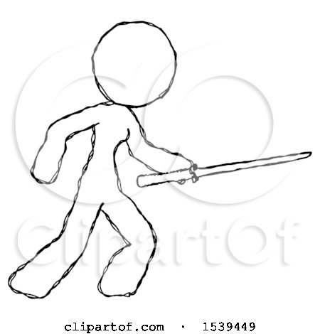 Sketch Design Mascot Woman Stabbing with Ninja Sword Katana by Leo Blanchette